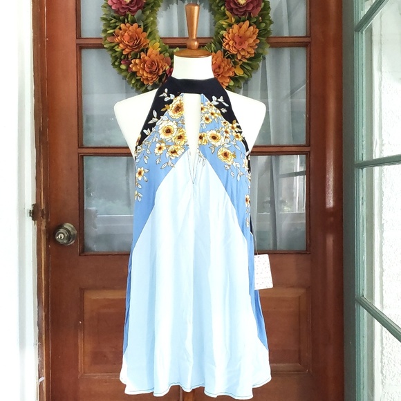 Free People Blue Floral Halter Tunic Top - Picture 2 of 7